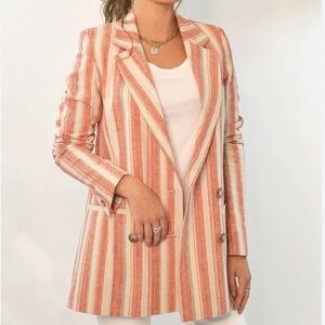 Vintage Italian Striped Women's Blazer Pink and Cream sweet lace collar